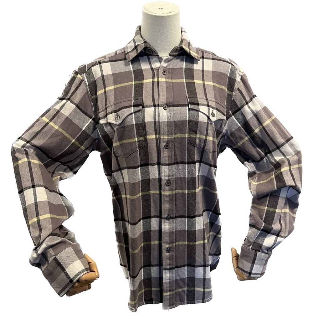 mountain khaki noda flannel button down long sleeve shirt grey white plaid fall